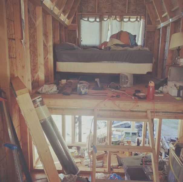 living in an unfinished tiny house